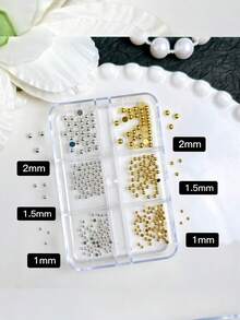 1 Box 6-Grid Metal Half-Round Decorative Studs Japanese Punk Style Y2K Nail Art Decorations DIY Small Dot Rice Grain Nail Decor Nail Charms - 彩色 - 查看 2