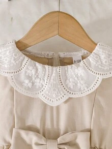 Baby Girl Exquisite Lace Trim Collar Bowknot Decor Sweet Dress - Apricot - View 3