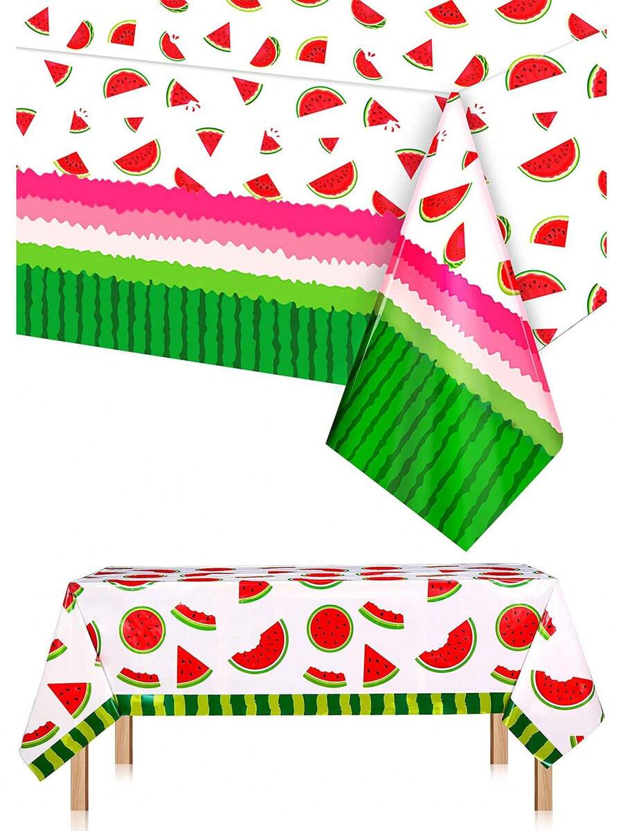 2Pcs/ 3Pcs Summer Watermelon Rectangle Party Tablecloth, 130*220cm Melon Decorative Plastic Table Cloth Dining Table Cover, Party Table Cloth Watermelon Theme Tablecloth Watermelon Birthday Party Supplies Plastic Fruit Party Decor 86 X 51 Inch - Watermelon - View 1