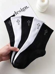 Men's Cross Design Sports Casual Socks, Breathable And Sweat-Absorbing, Versatile Style - Multicolor - View 11