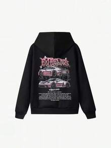 Pakaian Perjalanan Bandara Musim Gugur Terbaru untuk Wanita: Kaos Sweatshirt Hitam dengan Slogan Balap - Hitam - View 7