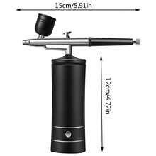 便攜式噴槍套組，重力式噴槍，USB充電無線空氣壓縮機，含清潔噴槍，適用於繪畫、美甲、模型上色、化妝 - 下黑+刷+管 - 查看 3