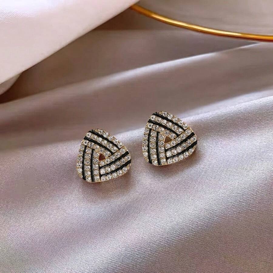 2 piezas Pendientes de tachuela con diseño de diamante de imitación - Dorado - Ver 1