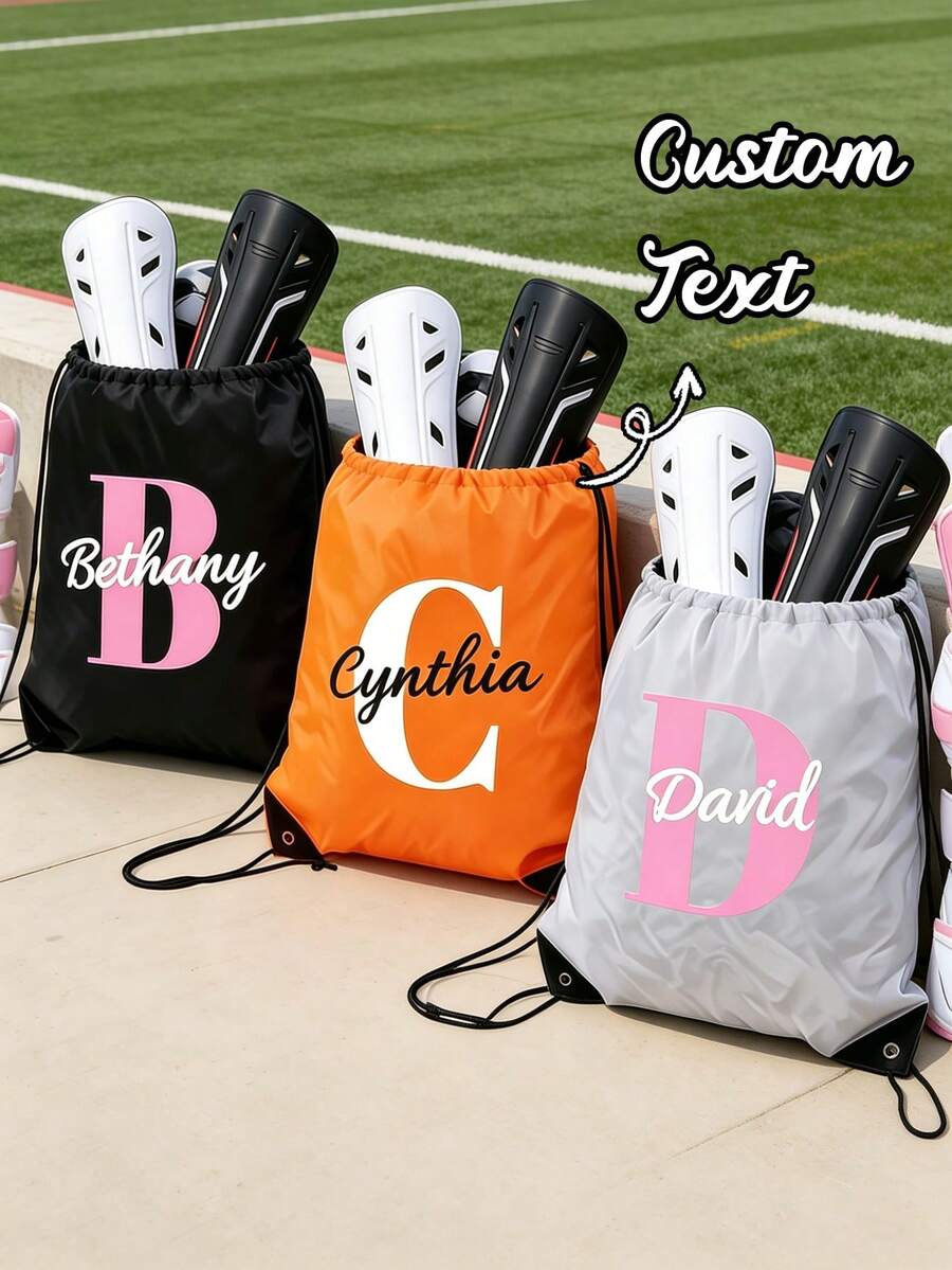 Personalized Drawstring Sports Backpack, Lightweight Durable Polyester Material, Customizable With Your Name And Initials, Unisex, 1pc, Suitable For Outdoor Sports, Casual Travel And Daily Fitness, Casual Style