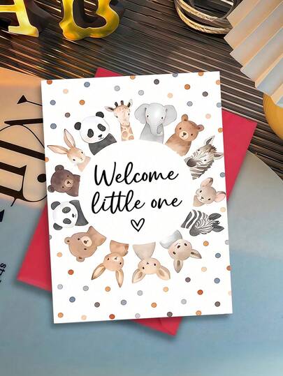 1pc Congratulations On Your New Arrival Card WithEnvelope - Adorable Watercolor Animal Design WithPanda, Giraffe, Elephant & Koala |A Thoughtful Gift ForParents & Family| Blank Inside