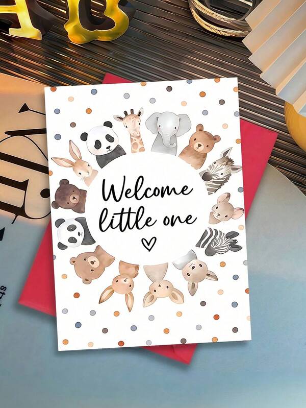 1pc Congratulations On Your New Arrival Card WithEnvelope - Adorable Watercolor Animal Design WithPanda, Giraffe, Elephant & Koala |A Thoughtful Gift ForParents & Family| Blank Inside