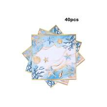 20/40/60pcs Watercolor Ocean Style Gold Rim Cocktail Napkins, Starfish And Shell Print 2-Ply Thickened Beach Tabletop Decorative Napkins, Suitable For Island Party, Pool Party, Beach Wedding, Mediterranean Style Party, Picnic, Baby Shower And Birthday Party - Multicolor - View 9