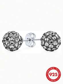 925 Sterling Silver Sparkling Ball Stud Earrings 8mm 1 Pair - Grey - View 7