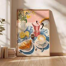CPWAD French Cafe Breakfast Wall Art, Oil Painting Style Coffee And Croissant, Modern Minimalist Frameless Canvas Decor, Suitable For Kitchen And Dining Room Decoration, French Cafe Scene With Coffee And Croissant - 1pcs - View 5