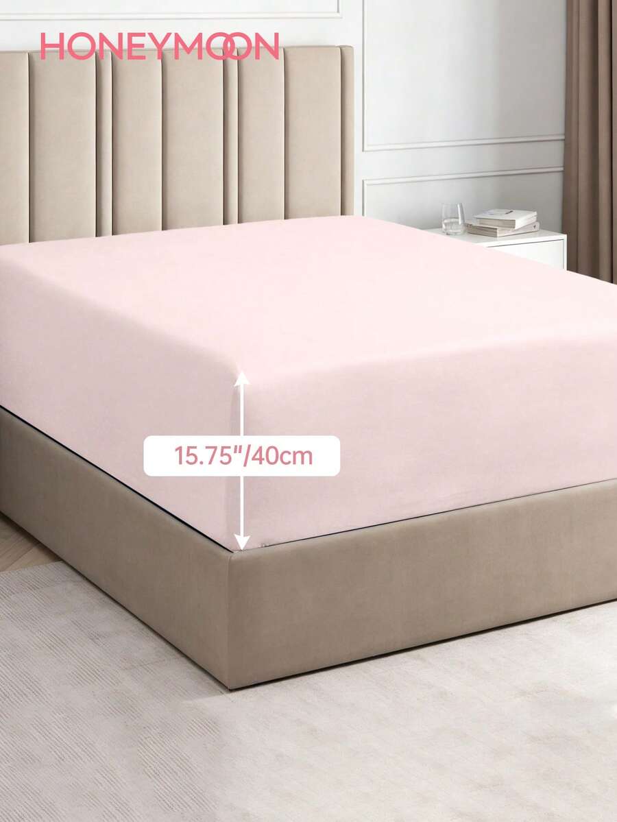 HONEYMOON 1件超柔軟純色包床單,輕盈雲朵般床品,15.75英吋/40cm深口袋,適用所有床尺寸-單人床、雙人床、加大床、特大床,適合居家床品與學校宿舍必需品,Oeko-Tex認證,粉紅色 - 淺粉色 - 查看 1