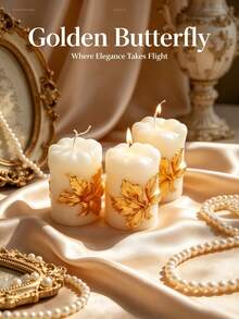 Two Pieces, One Piece, Golden Engraved Cylindrical Scented Candles, Festive Decorations, Birthday, Graduation Party Gifts, Exquisite And Luxurious, Scene Setting, Vacation Time, Elegant Dinner Candles, Garden - Pillar Wax - View 4