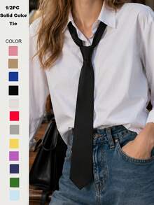 1/2pcs Solid Color Versatile Narrow Hand-Tied Tie, Simple Retro Style Tie - Multicolor - View 1