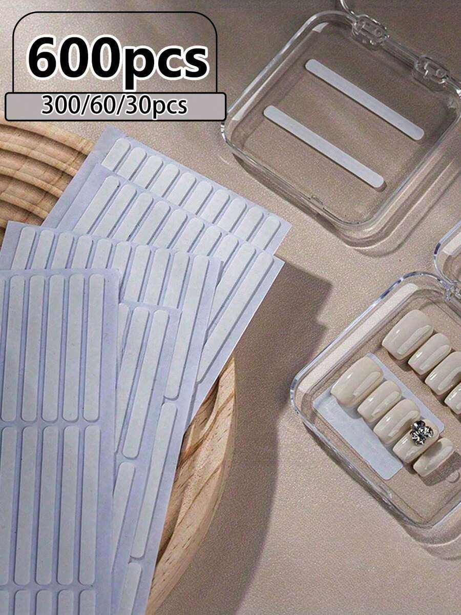 600/300/60/30pcs Transparent Double-Sided Nail Display Tape, Suitable For Press-On Nails - Self-Adhesive Strips, Salon Design Display & Packaging, Easy To Use, Strong Adhesion, Clear Tape, Precise Patch Slot, Back To School, Press-On Nail Tools - Multicolor - View 1