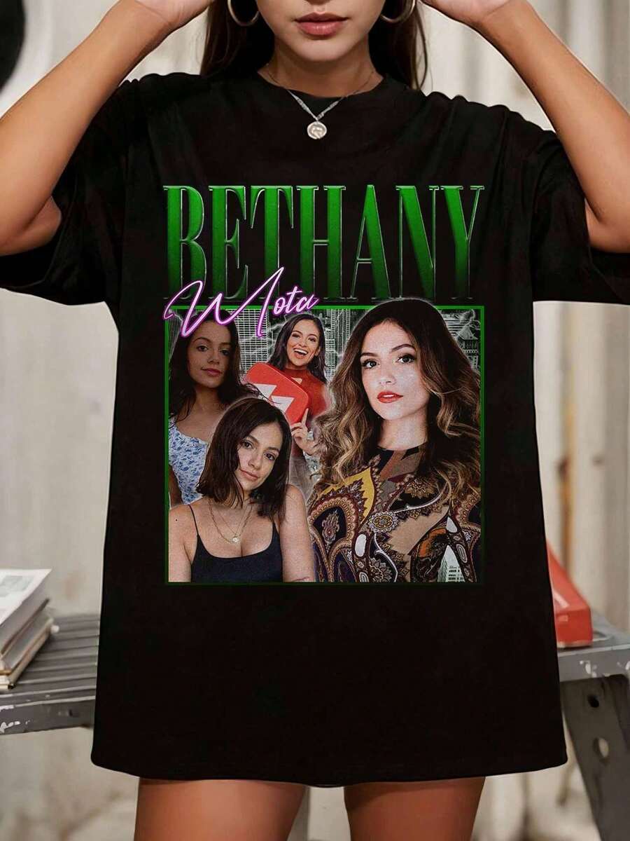 T-shirt grafica vintage anni '90 di Bethany Mota, T-shirt classica stile rap bootleg per uomo e donna, top casual a maniche corte nero 2026 - nero - Visualizzare 1