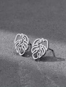 1 Pair European And American Fashion Minimalist Stainless Steel Leaf-Shaped Stud Earrings For Women, Suitable For Daily Wear - Multicolor - View 13