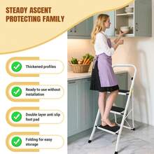 3 Step Steel Ladder Foldable Heavy Duty Steel Non Slip Tread Stepladder 330lb Max Capacity Kitchen Home Garden Step Stool - 3 Steps-steel - View 3