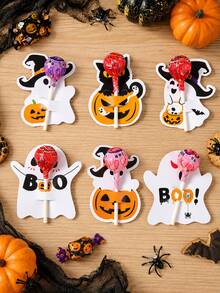 48pcs Halloween Lollipop Cards, Cute Ghost Pumpkin Witch Lollipop Tags, BOO Slogan, Non-Scary Cartoon Design, Trick Or Treat, Halloween Party Favors, DIY Crafts, 2026 Halloween Decor, Ghost Party Decorations, Classroom Craft Activities - Halloween Ghosts - View 2