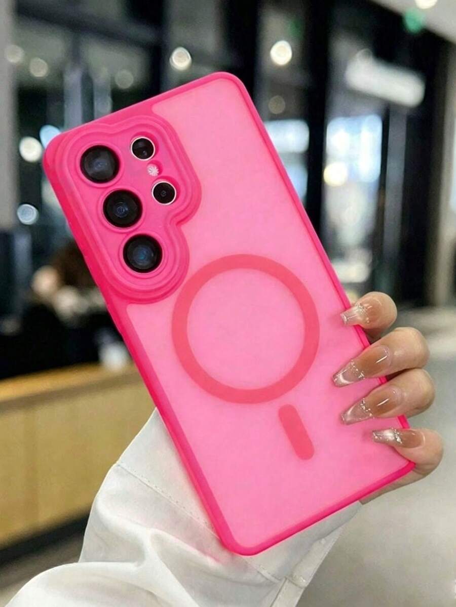 Funda magnética esmerilada premium para Galaxy S26Ultra S25Ultra A37 A57 S24 S23FE Plus S24Ultra, S23Ultra S22Ultra A55, A56, A16 A17 A36 A26 A16 A35 A54 A15 S25 S24 S23 y otros modelos. Cuenta con protección completa de la cámara, película de lente integrada, tacto suave, anti-huellas, función de carga inalámbrica y diseño a prueba de caídas, funda de teléfono Sam - Rosa Fucsia - Ver 1