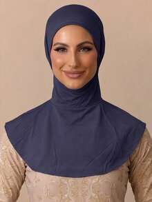 1 buah Hijab Renang Musim Panas, Turban Instan Wanita, Desain Leher Panjang - Garis-garis biru tua - View 5