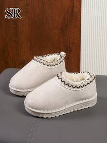 1 Pair Full Coverage Thick Lining Children's Low-Top Snow Boots, Girls' Style, Vintage Versatile, Autumn/Winter Daily And Outdoor Wear - Beige - View 2