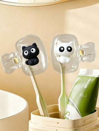 Portable Toothbrush Holder With Cat Sticker, Home Toothbrush Clip Protective Cover, Travel Toothbrush Storage Box, Portable Toothbrush Head Protective Clip, Toothbrush Storage Clip, Protect Toothbrush Head, Portable Design Easy To Carry, Dust-Proof Toothbrush Head Cover, Best Gift For Couples, Friends, Family, Teachers, Travel Enthusiasts, Perfect Gift For Cat Lovers