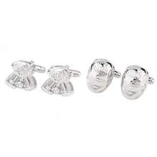 1 Pair Novelty Engine & Helmet Shaped Men's Cufflinks, Silver Plated Metal Shirt Cuff Buttons For Formal/Business/Party - Silver - View 6