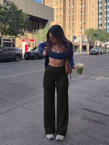 女款純色瑜伽長款寬鬆闊腿褲，1件裝，舒適顯瘦，適合跑步、健身與瑜伽，百搭實用 - 黑色 - 查看 10
