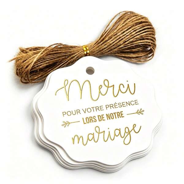 25/50 pièces Étiquettes de remerciement de mariage blanches élégantes à bord ondulé avec corde de jute, convenant pour les cartes de décoration de fête de mariage, les fournitures de fête de mariage, la douche nuptiale, les boîtes cadeaux pour les invités, les étiquettes de papier pour la décoration de bouquets