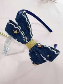 1/2pcs Denim Star Girl Cute Bow Headband Hair Accessory, Non-Tightening, Non-Damaging, Suitable For Daily Casual Wear - Multicolor - View 11