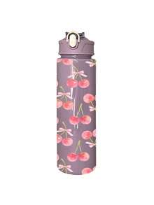 1pc/5pcs 750ml Double Cherry Pink Bow Print Sports Water Bottle, Flip Lid Design, Reusable Lightweight Leak-Proof Portable Travel Drinking Cup, Suitable For Outdoor Sports And Daily Use - Multi-colored Cherry Bow - View 13