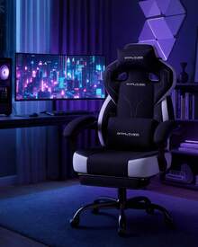 Fabric Gaming Chair With Footrest, Ergonomic Computer Desk Chair With Pocket Spring Cushion Home Office High Back Support Lumbar Support Heavy Duty Wide - Black-single - View 3