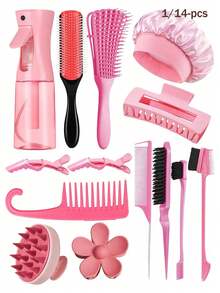 CHIGO Set di 14 pezzi/1 pezzo di strumenti per lo styling dei capelli, accessori da bagno, inclusi flacone spray e cuffia per dormire, set di spazzole arriccianti, pettine a 9 file, pettine a gancio a denti larghi, fermaglio per capelli a fiore, pettine a coda appuntita, pettine a doppia estremità, accessori da bagno, strumenti per spazzola da bagno, pettini, pettine per lo styling delle parrucche, ritorno a scuola, essenziali per il dormitorio universitario - Multicolore - Visualizzare 2