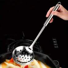 1pc Heavy Duty Long Handle Slotted Spoon, With Hollow Mesh Head, Kitchen Tool, Suitable For Hot Pot, Soup, Cooking Utensils, Modern Cookware, Sturdy Structure, Cooking Tool - Silver - View 2