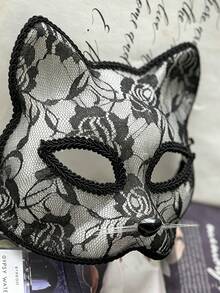1pc Fox Mask Halloween Cosplay Cat Face Lace Mysterious Cat Eye Half Face Mask Sexy Photo Prop - View 5