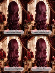 alicegarden 28-Inch Long Synthetic Wig Featuring A Natural Wavy Style In A Stunning Burgundy. Designed With Bangs , This False Hairpiece Is Perfect For Ms Halloween Cosplay Daily Use, Offering A Natural And Natural Durable Wig Gift For Ladies. - Burgundy - View 10