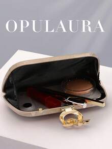 OpulAura 1件水波紋壓克力精緻小手提包，飾有亮片鍊條與蛇頭鎖扣，時尚手拿包，適合晚裝，完美適用於正式派對、婚禮、雞尾酒會等場合，送給女性的絕佳禮物 - 杏色 - 查看 3