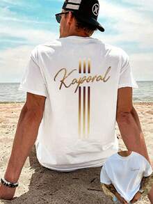 Camisetas de Verano para Hombre Ajustadas, Blancas con Cruz Dorada e Impresión del Logo Kaporal, Perfectas para Vacaciones, Viajes y Playa - Blanco - Ver 5