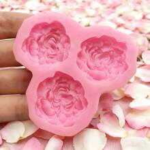 1pc 3-Hole Peony Shaped Silicone Mold, Used For Shooting Decorative Props, Handmade Crafts, Gypsum, Holiday Candle Decorations, With Simple Demolding And Reusable Silicone Molds. - Pink - View 6