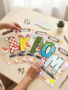 1pc Personalized Educator Clipboard, Durable HDPE Board With 26 Letters And Fun Stationery Elements, Suitable For Back To School And Year-End Classroom Stationery Gift, Ideal For Teachers, Teaching Assistants, Mentors, Lecturers, Coaches, Trainers, Administrative Staff And Office Workers - Multicolor - View 4