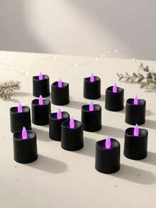 6/12/24pcs Fairy Lights Candle Set With Remote Control, Timer/Remote Function, Battery Operated Flameless Candles, Black Cup Candles, Wish Candles, Mini Candles For Table Centerpiece Decoration, Suitable For Home, Halloween, Christmas, Valentine's Day, Birthday, Gift, Proposal, Wedding, Party, Various Holiday Atmosphere Lighting - Black-purple Light - View 7