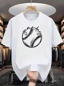 Summer Sports Exercise Running Breathable Lightweight Outdoor Short-Sleeve Shirt, Sizes S-XXL, All-Season Apparel, Fun Baseball-Shaped Pattern Design, - 白色 - 查看 1