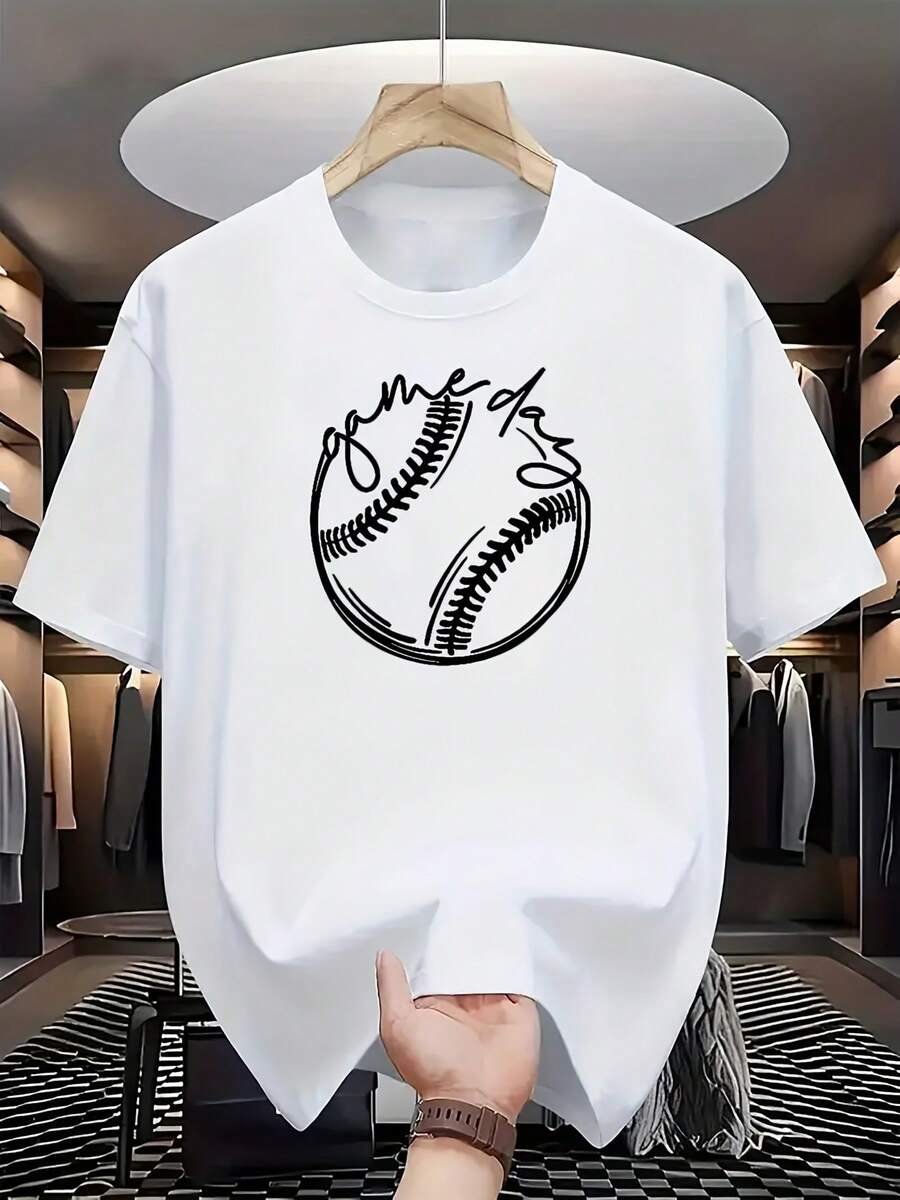 Summer Sports Exercise Running Breathable Lightweight Outdoor Short-Sleeve Shirt, Sizes S-XXL, All-Season Apparel, Fun Baseball-Shaped Pattern Design, - 白色 - 查看 1