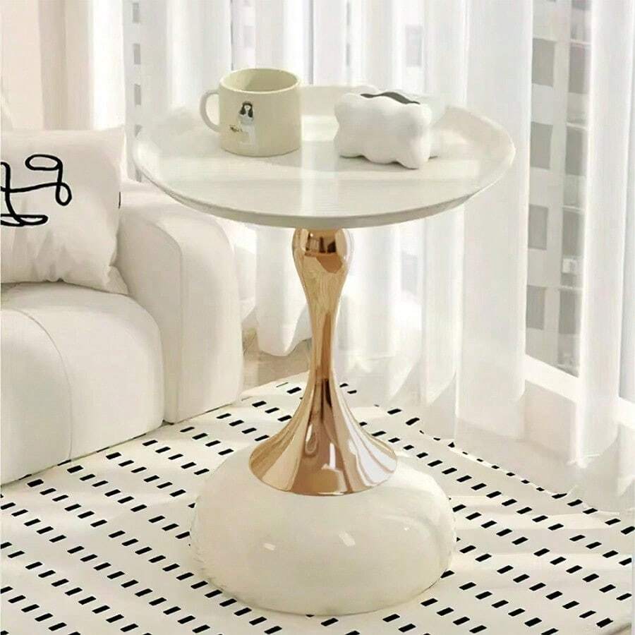 Small Round Coffee Table, White Coffee Tables For Living Room, Modern Round Side Table With Gold Pedestal Base,Modern Center Table For Small Space Home Office Gardern - Cream White - View 1