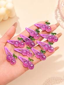 10 piezas de pinzas para el flequillo lateral de uva morada dulce y linda para niñas, adecuadas para uso diario - Multicolor - Ver 2