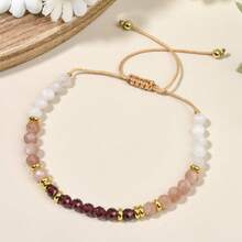 1pc Elegant Minimalist 4mm Natural Moonstone, Sunstone & Aquamarine Braided Adjustable Bracelet, Energy Healing Crystal Stone Jewelry For Women, Suitable For Daily Wear, Vacation, Layering, Versatile Accessory, Perfect Gift Choice - Multicolor - View 18