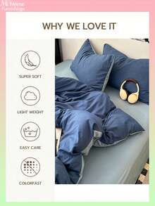 Set di biancheria da letto blu da 3 pezzi, 1 copripiumino e 2 federe, tessuti per la casa comodi e morbidi, morbidi e delicati sulla pelle, disponibili in più colori, biancheria da letto per dormitori di ragazzi e ragazze, decorazione per la casa semplice e alla moda, biancheria da letto morbida e comoda per la camera da letto, set alla moda, lavabile in lavatrice senza imbottitura - Blu - Visualizzare 6