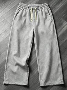 Loose Baggy Pants For Men, Heather Gray Cropped Sweat Pants With Dual Drawstring Waist, Casual 7 Inch Knee Length Pants For Men Daily Outfit Sports - Grey - View 5