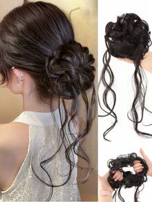 Messy Bun Hair Piece Wavy Curly Scrunchies Synthetic Chignon Ponytail Hair Extensions Thick Updo Hairpieces For Women, Halloween - Multicolor - View 1