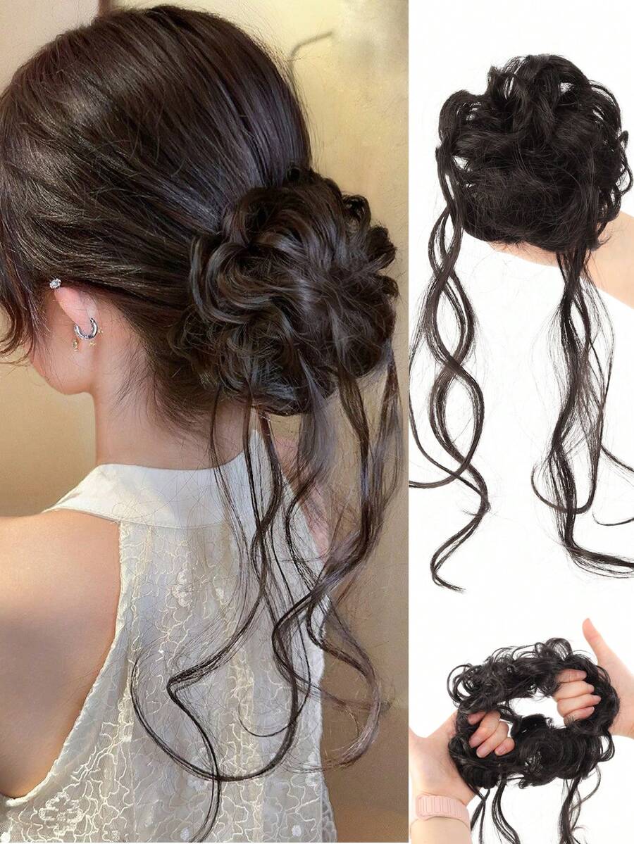 Messy Bun Hair Piece Wavy Curly Scrunchies Synthetic Chignon Ponytail Hair Extensions Thick Updo Hairpieces For Women, Halloween - Multicolor - View 1