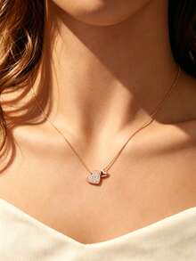 1pc S925 Sterling Silver Minimalist Thin Chain Double Heart Pendant Necklace, Fashion Sweet Cute Heart-Shaped Asymmetric Design, Niche Gentle Girl Vibe, Delicate Versatile Collarbone Chain, Gift For Best Friend/Girlfriend - Love - View 9